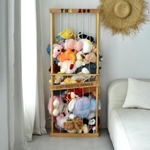 FUIN Stuffed Animal Zoo Storage Cage, Large Wooden Stuffed Animal Jail Organizer, Creative Toy Zoo Storage for Plushies and Squishmallow, Durable Corner Stuffed Animal Tower Holder Display, Natural