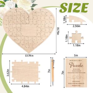 Wooden Jigsaw Puzzle Wedding Guest Book Alternative Guest Book with Sign and Pen Wooden Heart Shaped Wedding Guest Book Personalized Bridal Shower Guest Book for Engagement Anniversary Party,77 Pieces