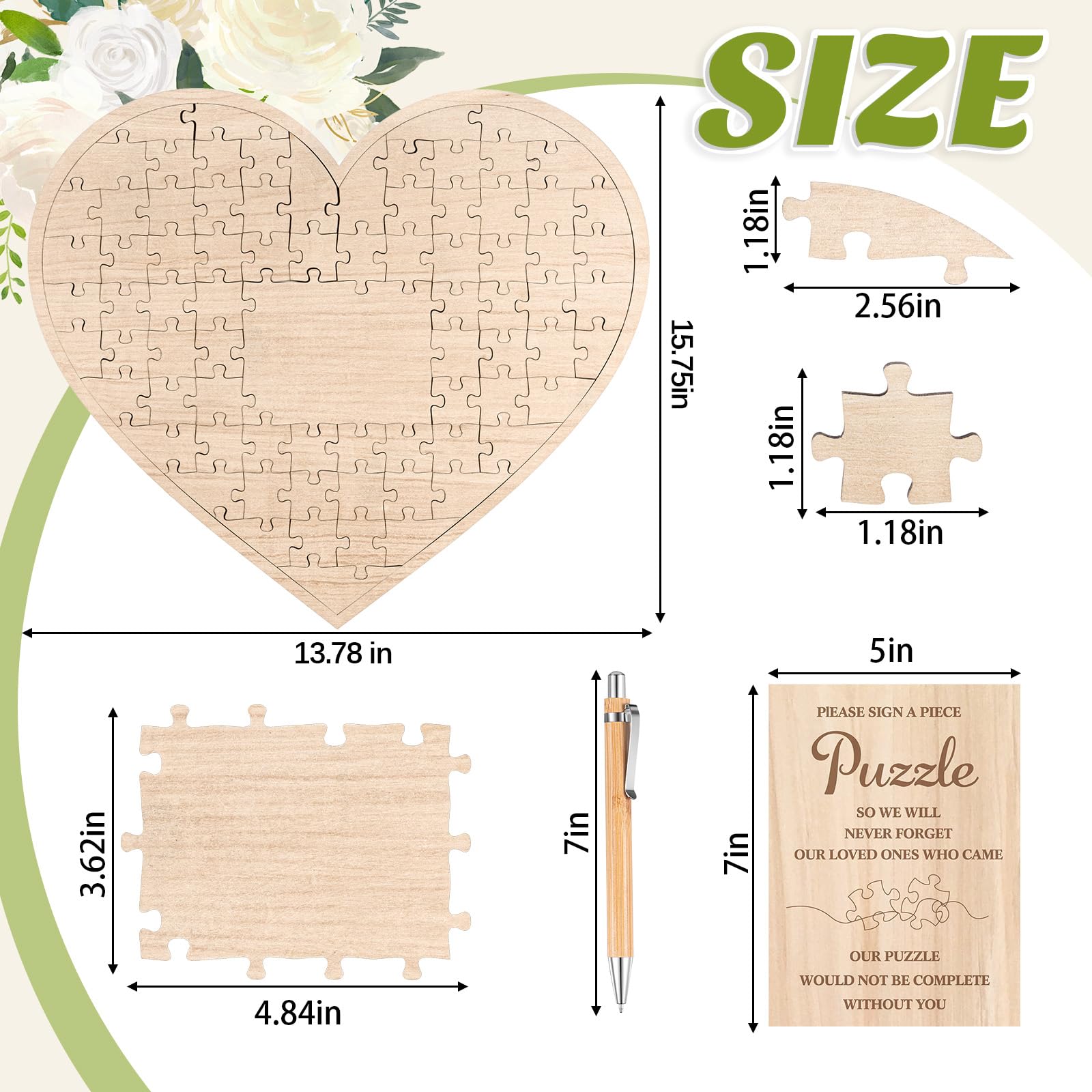 Wooden Jigsaw Puzzle Wedding Guest Book Alternative Guest Book with Sign and Pen Wooden Heart Shaped Wedding Guest Book Personalized Bridal Shower Guest Book for Engagement Anniversary Party,77 Pieces