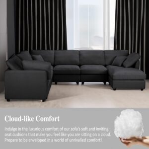 117" Modular Sectional Sofa,U-Shaped Chenille Sofa Couch with Movable Ottoman,Modern 7 Seat Cloud Sectional Couches for Living Room Office Home (Black) (Black, 117" U-7 Seater)