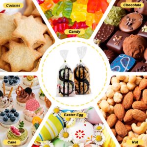 Money Treat Bags, 100PCS Dollar Sign Candy Bags, 10.63x5 Inch Dollar Sign Cellophane Treat Bags, Plastic Cookies Goodie Bags Gift Bags with Twist Ties for Halloween Casino Pirate Party Favors Supplies