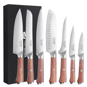 YOTSUBA Kitchen Knife Set, 7 PCS Damascus Knives Sets High Carbon Stainless Steel Sharp Knives, Knife Kit for Japanese with Ergonomic Rosewood Handle