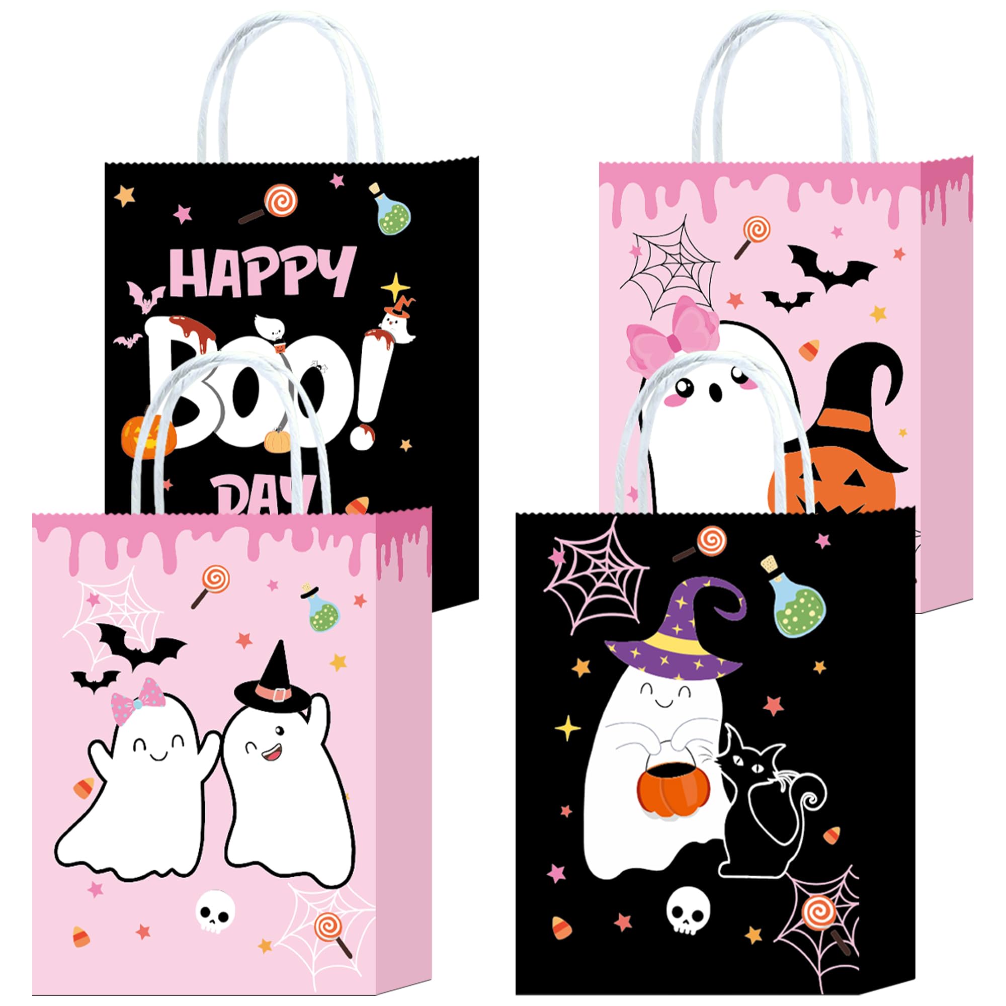 W WINTMING 16pcs Halloween Trick or Treat Gift Bags with Handle Halloween Party Favor Bags Goodie Bags for Halloween Party Decorations Halloween Treat Paper Bags