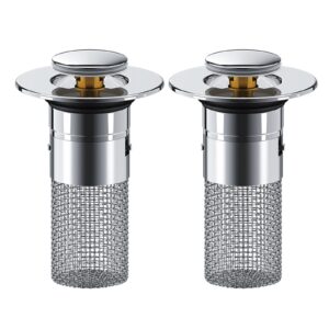 2PCS Bathroom Sink Stopper Hair Catcher,Removable Stainless Steel Filter Basket,Sink Plug Hair Trap Universal Bathtub Sink Drain Replacement