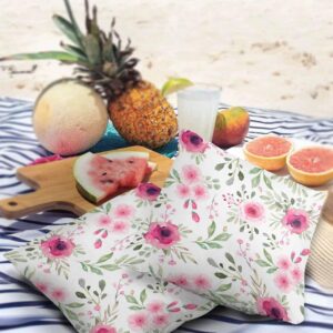 ALAGEO Outdoor Waterproof Pillow Covers for Patio Furniture Pink Flowers Decorative Throw Pillow Cover Spring Style Floral Pillowcases Set of 2 Cushion Case for Sofa Couch Chair Home Decor 18x18 inch