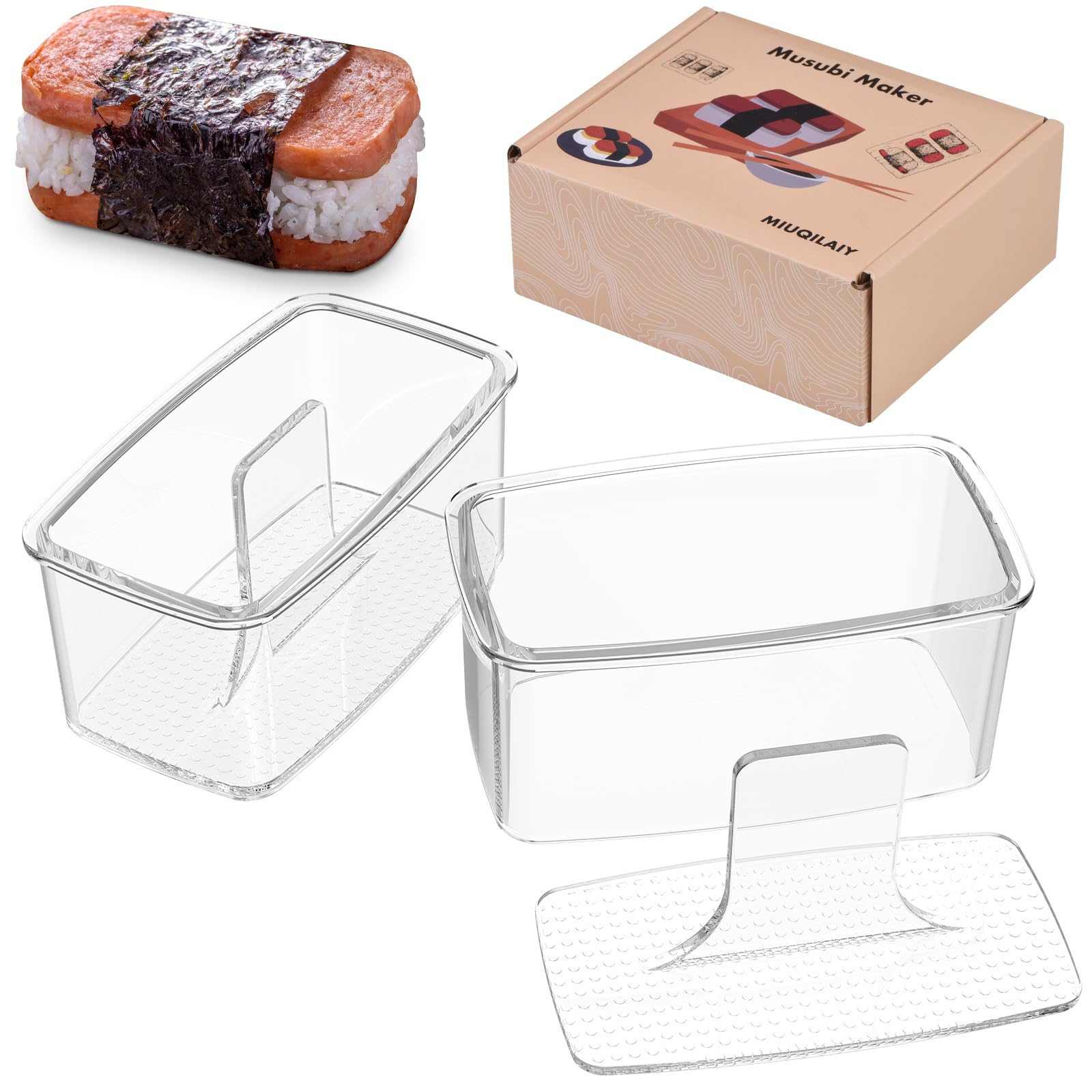 2PCS Clear Musubi Mold Kit,Musubi Maker Press,Musubi press mold,Non-stick Onigiri mold,BPA-Free sushi mold,Make Hawaiian Musubi at Home or Hawaii Restaurants