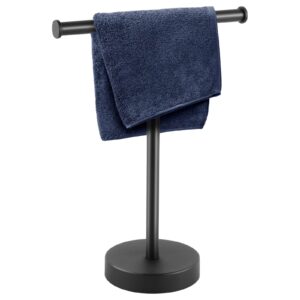 hand towel holder, hand towel holder for bathroom with heavy base, t-shape waterproof bathroom hand towel holder, hand towel stand with anti-slip pad design, matte black & rustproof towel holder stand