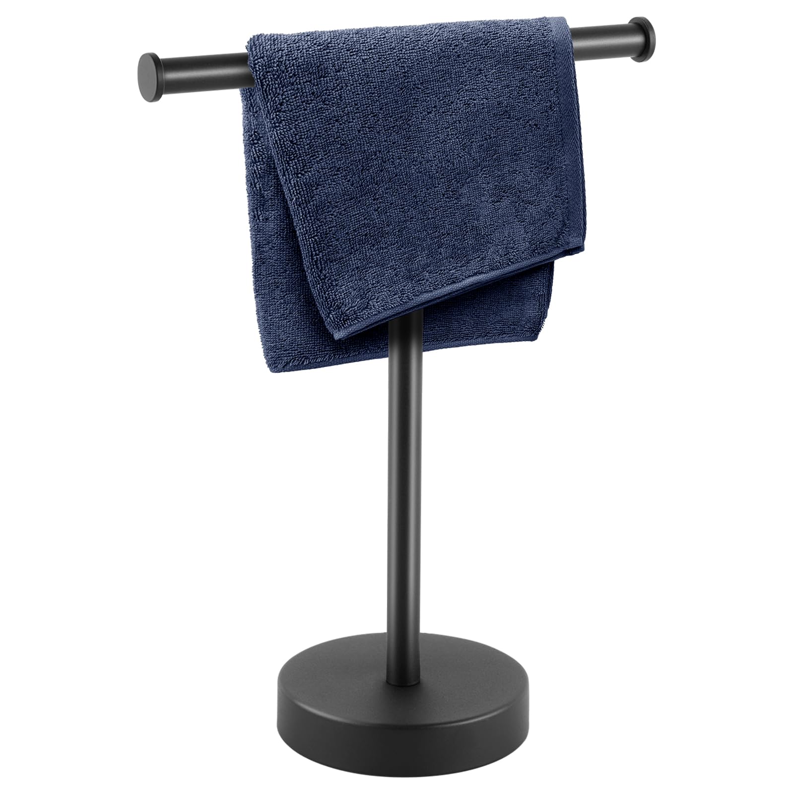 Hand Towel Holder, Hand Towel Holder for Bathroom with Heavy Base, T-Shape Waterproof Bathroom Hand Towel Holder, Hand Towel Stand with Anti-Slip Pad Design, Matte Black & Rustproof Towel Holder Stand