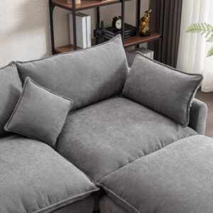 Comfy Cloud Couches for Living Room, 24.8" Extra Deep Modular Sectional Sofa with Ottoman Fluffy Chenille Modern Sofas Upholstered Comfortable L-Shaped Couch for Apartment Lounge Furniture Set (Grey)