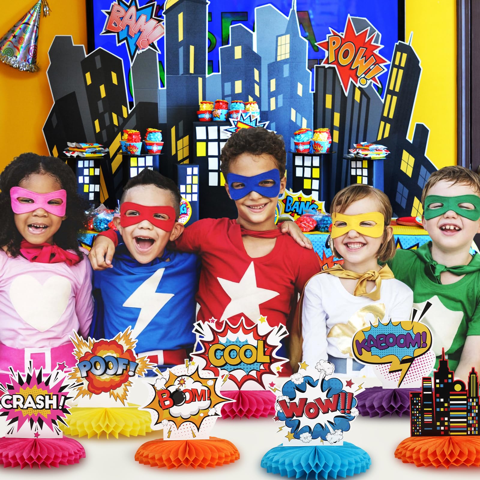 12PCS Hero Party Decoration Hero Honeycomb Centerpieces 3D Hero Table Topper Paper Large Word Centerpieces Fun Hero Action Sign Standing Cards for Happy Birthday Baby Shower Party Supplies Favor