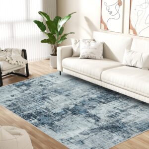 Area Rugs 8x10 Living Room Rug: Large Modern Abstract Soft Rug Non-Slip, Washable Low Pile Floor Carpet for Bedroom, Kitchen, Dining Table Home Office (Blue, 8'x10')