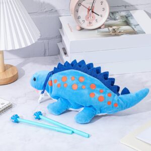 Chivertion Dinosaur Pencil Case for Kids 3D Plush Animal Dinosaur Pencil Pouch with 2 Pcs Dinosaur Design Fun Pencils Soft Stationery Storage Pen Bag for Girls and Boys Back to School Supplies(Blue)