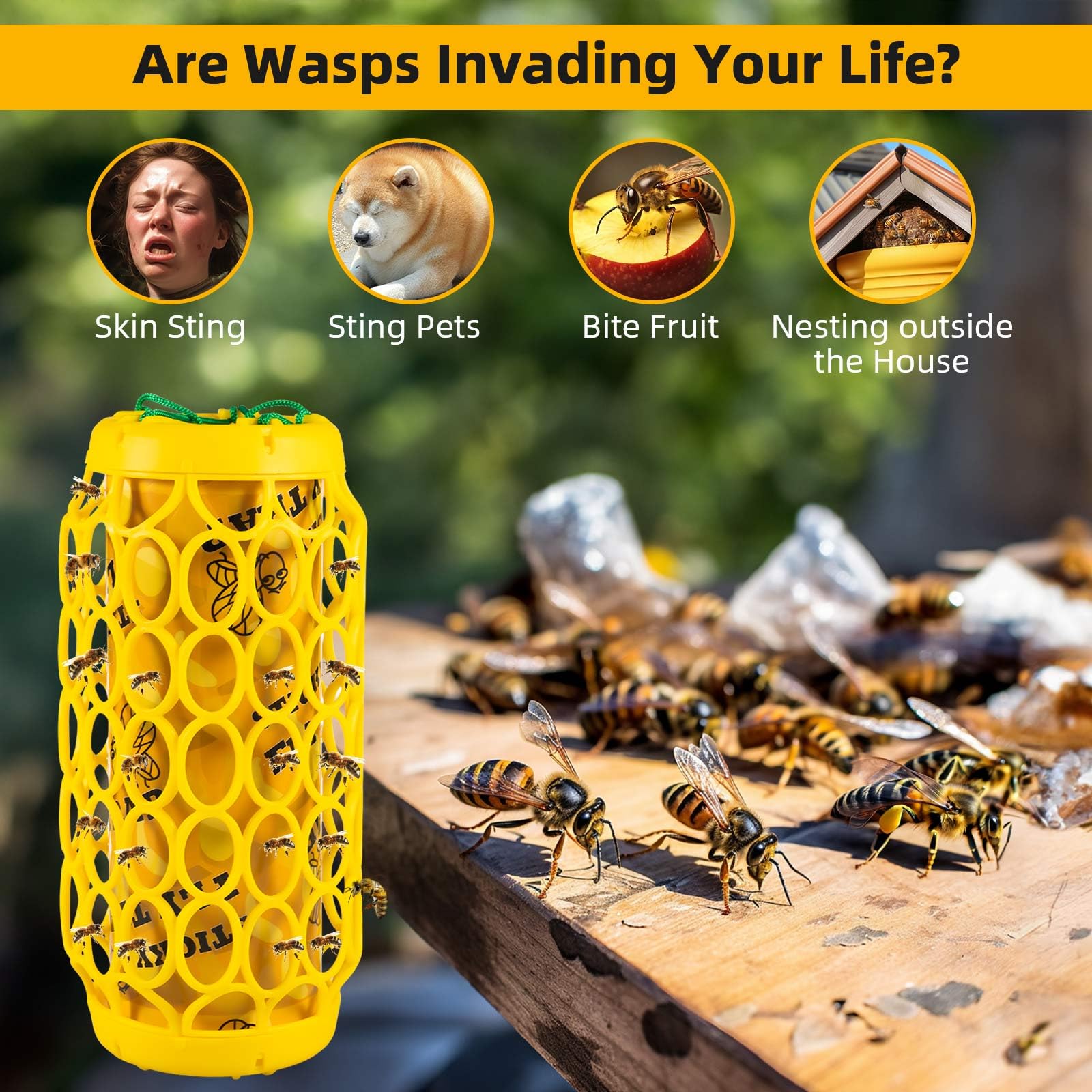 Jahy2Tech 2 Pcs Wasp Trap,Carpenter Bee Trap,Wasp Traps Outdoor Hanging,Yellow Jacket Trap Wasp Killer Insect Catcher, Reusable Wasp Deterrent Outdoor Sticky Bug Board Bee Traps Catcher Wasp Repellent