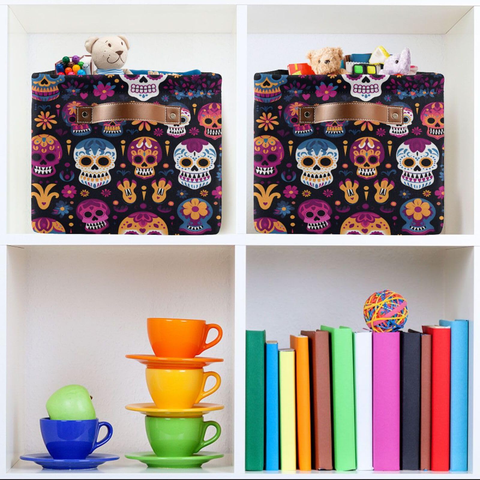 ALAZA Dia De Los Muertos Sugar Skull Foldable Storage Box Storage Basket Organizer Bins with Handles for Shelf Closet Living Room Bedroom Home Office 1 Pack