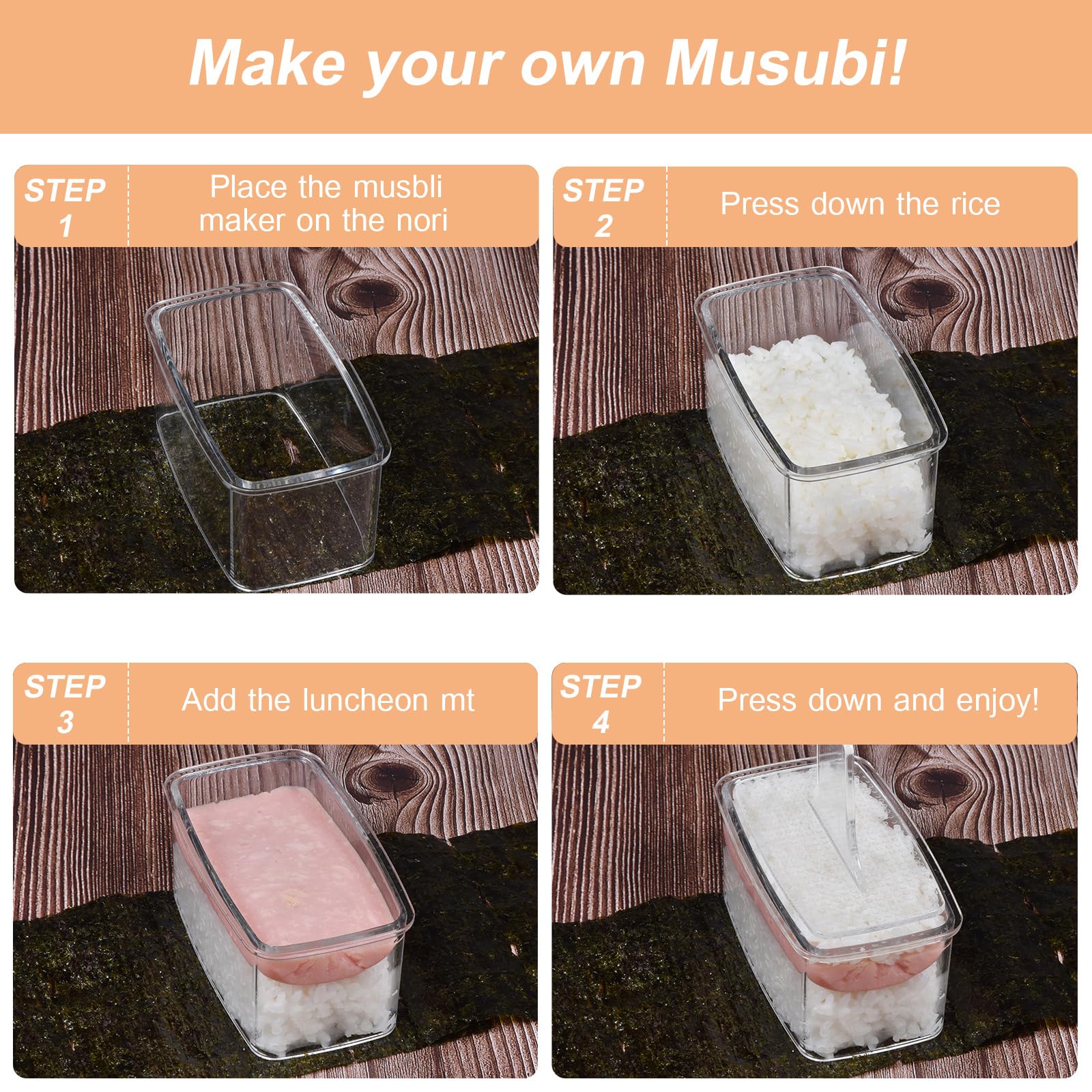 2PCS Clear Musubi Mold Kit,Musubi Maker Press,Musubi press mold,Non-stick Onigiri mold,BPA-Free sushi mold,Make Hawaiian Musubi at Home or Hawaii Restaurants