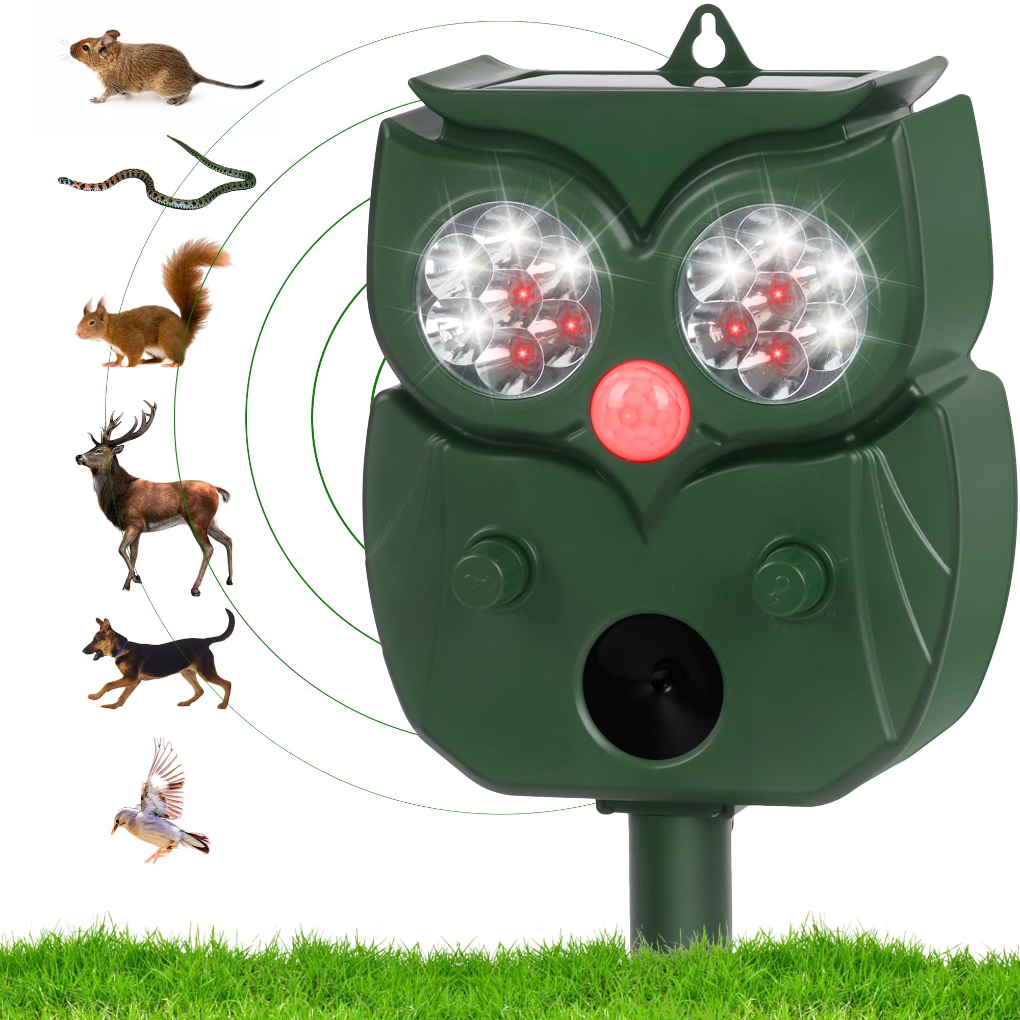 Ultrasonic Solar Animal Repellent - Waterproof Outdoor Pest Repellent for Mouse, Snake, Stray Cat, Dogs, Deers, Squirrels