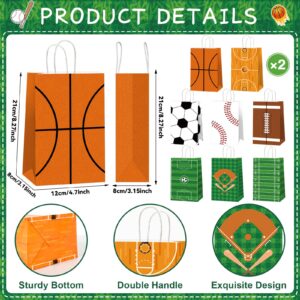 CHUNNIN 16pcs Sports Party Gift Bags Sports Birthday Party Decorations Sport Theme Party Candy Treat Bags Football Basketball Soccer Baseball Party Goodie Bags for Kids Birthday Party Favor Supplies