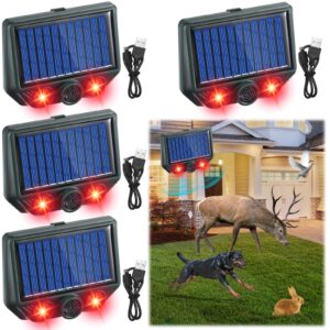 qualirey 4 pack solar ultrasonic cat repellent outdoor deer repellent devices with strobe flashing light waterproof solar animal repeller fox deterrent for wolves dog garden yard