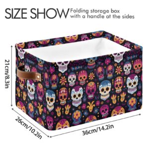 ALAZA Dia De Los Muertos Sugar Skull Foldable Storage Box Storage Basket Organizer Bins with Handles for Shelf Closet Living Room Bedroom Home Office 1 Pack