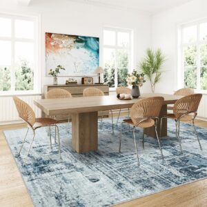 Area Rugs 8x10 Living Room Rug: Large Modern Abstract Soft Rug Non-Slip, Washable Low Pile Floor Carpet for Bedroom, Kitchen, Dining Table Home Office (Blue, 8'x10')