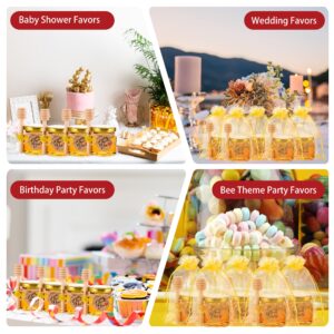 GIVAMEIHF 60Pcs Mini Glass Honey Jars,1.5oz Hexagon Small Honey Jars with Wooden Dippers,Gold Bags,Bee Charms,Thank You Cards,Rope,Stickers,Mini Honey Jars Party Favors for Baby Shower Wedding