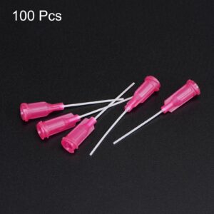 uxcell 100 Pcs 25G Plastic Dispensing Needles with Luer Lock, 1" PTFE Needle Tube PP Heat-Resistant Plastic Blunt Tip for Liquid Glue Gun, Red