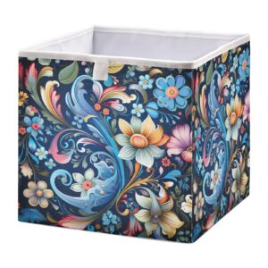 haskirky colorful flowers foldable collapsible storage box bins,11x11x11 inch cubes baskets fabric storage bins with handles for shelves nursery closet home decor