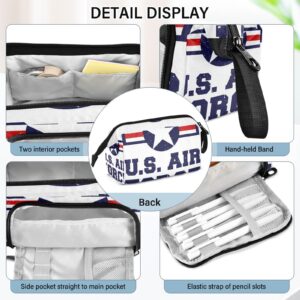 Yasala 4th of July Pencil Case Us Air Force Star Pen Pouch Holder Art Kits Storage Bag Cosmetic Organizer Carrying Case for Office Supplies Large Stationary Bag with Handle