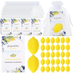 foilswirl 48 sets lemon themed bridal shower party gifts lemon foam squeeze stress relief balls with cards and organza drawstring bag her main squeeze wedding game prizes gifts