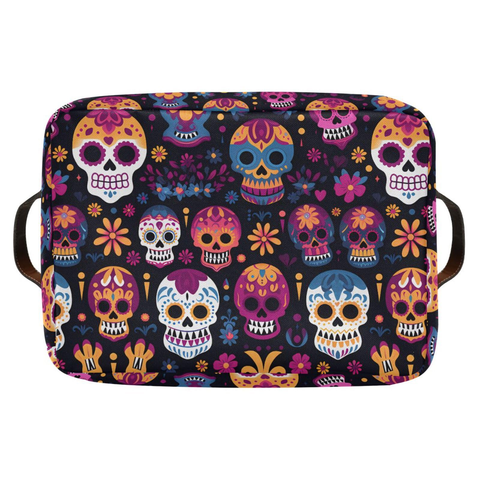 ALAZA Dia De Los Muertos Sugar Skull Foldable Storage Box Storage Basket Organizer Bins with Handles for Shelf Closet Living Room Bedroom Home Office 1 Pack