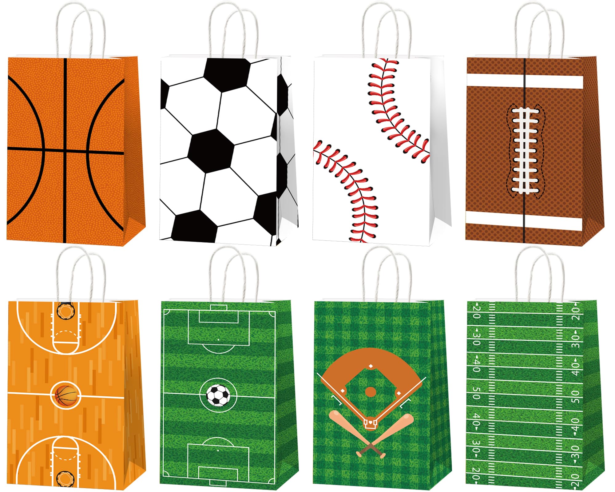 CHUNNIN 16pcs Sports Party Gift Bags Sports Birthday Party Decorations Sport Theme Party Candy Treat Bags Football Basketball Soccer Baseball Party Goodie Bags for Kids Birthday Party Favor Supplies