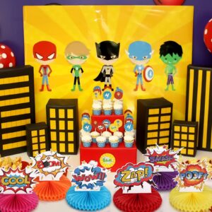 12PCS Hero Party Decoration Hero Honeycomb Centerpieces 3D Hero Table Topper Paper Large Word Centerpieces Fun Hero Action Sign Standing Cards for Happy Birthday Baby Shower Party Supplies Favor