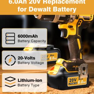 COMRGIKE Upgraded 2Pack 6.0Ah Replacement for Dewalt 20V Battery Compatible with Dewalt 20V Max Battery DCD/DCF/DCG/DCS Series Tools for Cordless Power Tools…