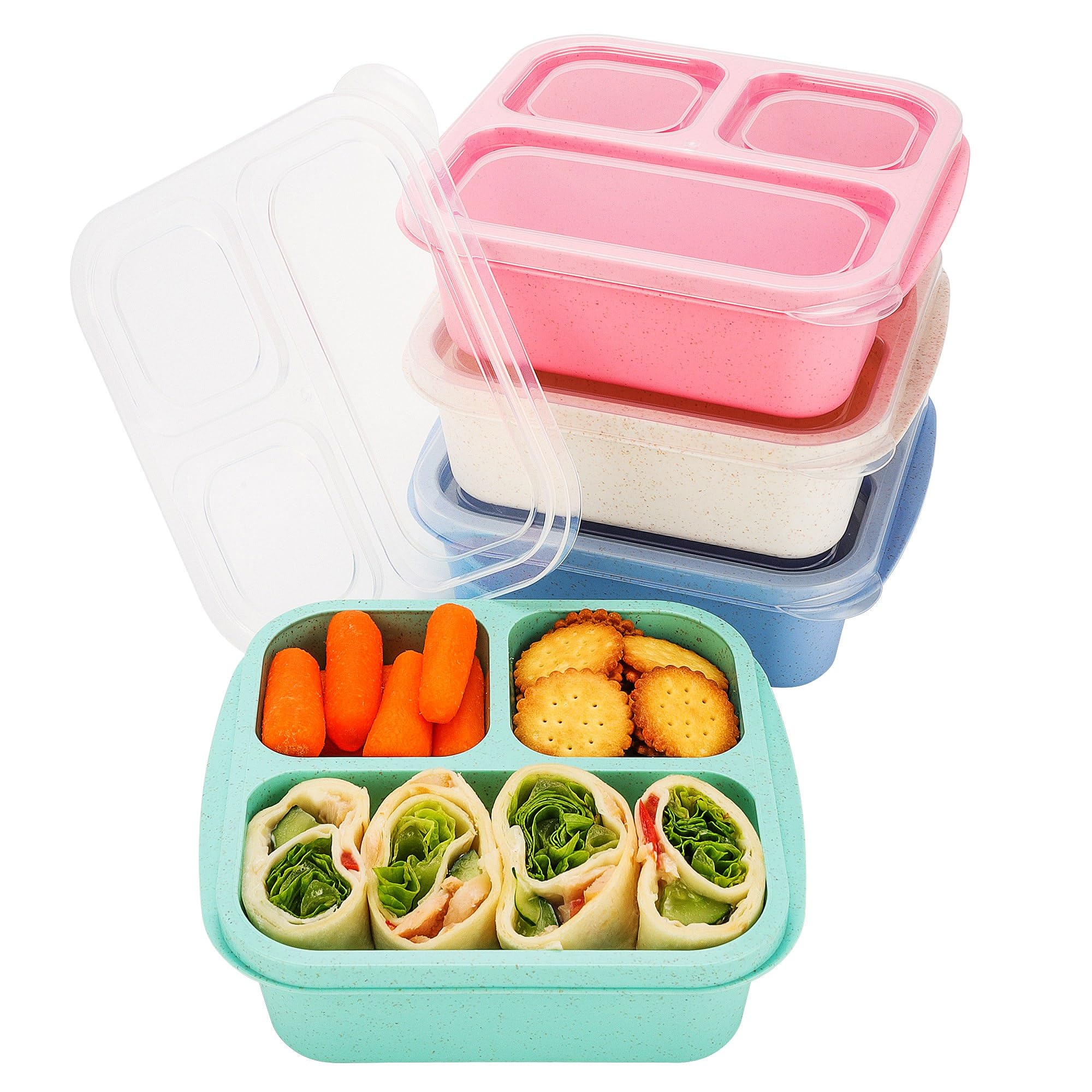 Bento Box for Kids (4 Pack) - Snack Containers - Bento Snack Boxes 3-Compartment Food Containers for School, Work and Travel, Meal Prep Containers Reusable, Lunchable Container for Kids and Adults