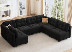 honbay modular sectional sofa oversized u shaped couch with storage seat velvet 7-seat modular sofa with reversible chaises,velvet black