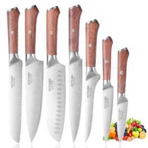 yotsuba kitchen knife set, 7 pcs damascus knives sets high carbon stainless steel sharp knives, knife kit for japanese with ergonomic rosewood handle