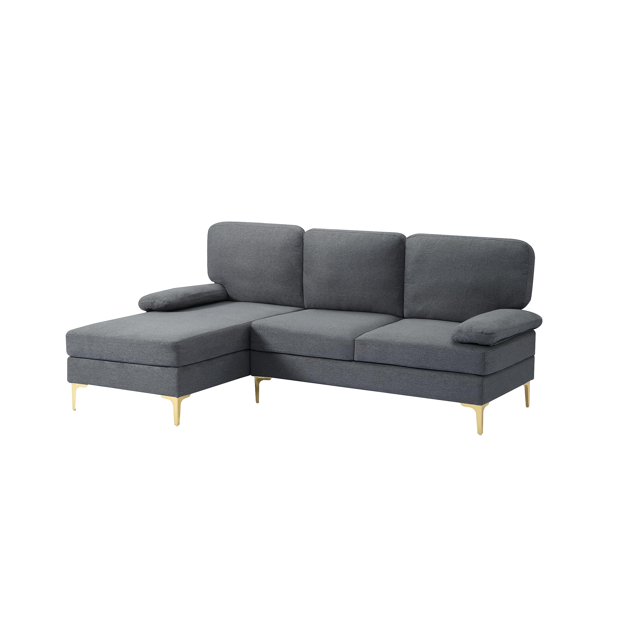 SONGG 79.5" L-Shape Convertible Sectional Sofa with Extra Wide Chaise Lounge, Metal Legs, 3-Seat Upholstered Couch w/Two Detachable Armrest Pillows for Small Space, Living Room, Apartment, Office