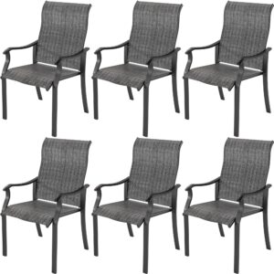 udpatio patio chairs set of 6, outdoor dining chairs with high back, textilene patio dining chairs with armrest, metal frame for lawn garden backyard deck, dark grey