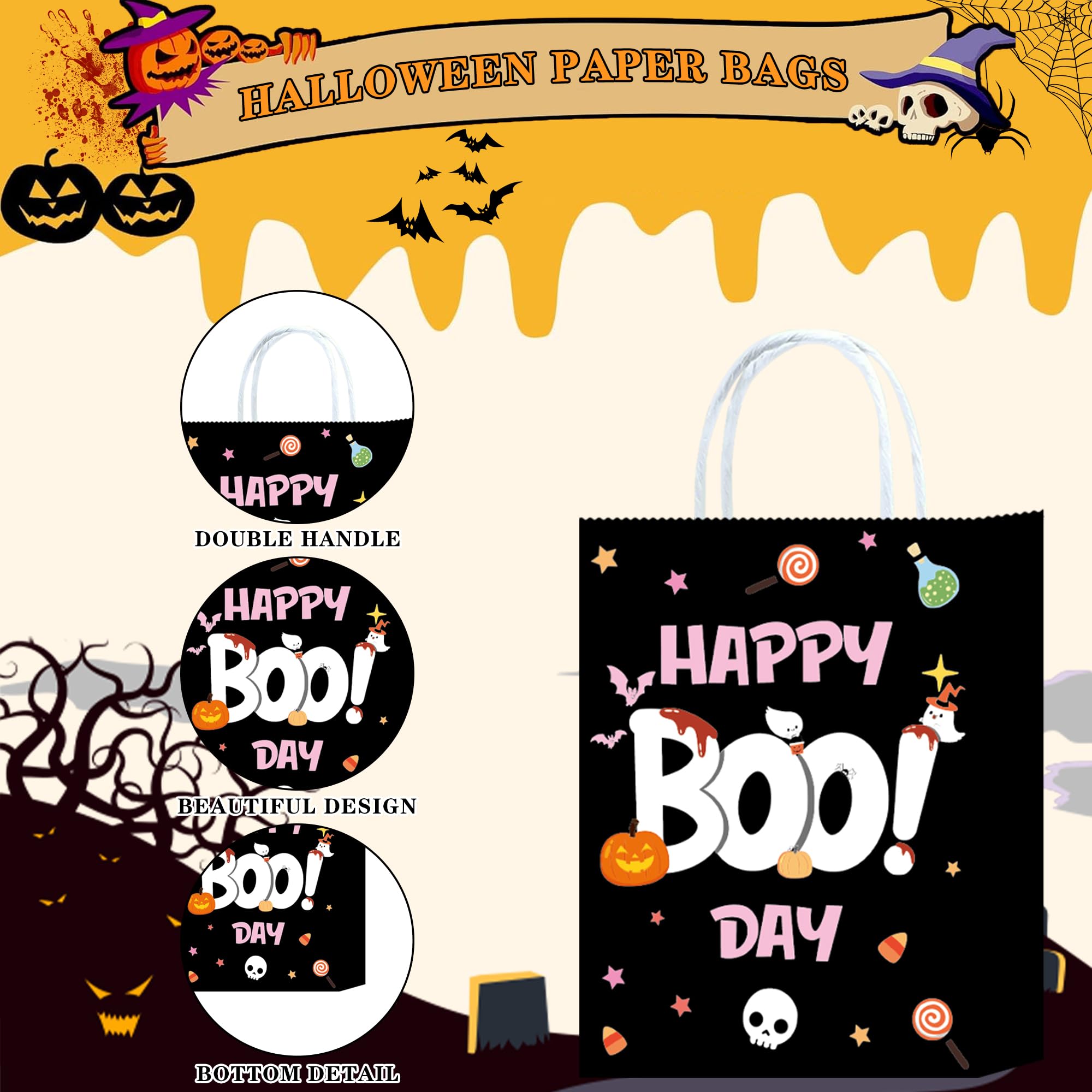 W WINTMING 16pcs Halloween Trick or Treat Gift Bags with Handle Halloween Party Favor Bags Goodie Bags for Halloween Party Decorations Halloween Treat Paper Bags