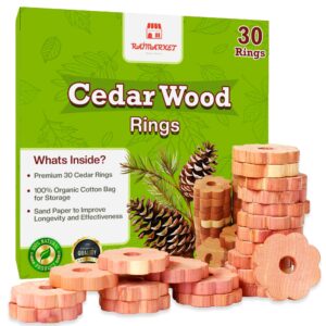 raimarket cedar blocks for clothes storage - 30 pack cedar chips wood flowers & cedar for closets, wardrobe, drawers & shelves - natural aroma & moisture absorption