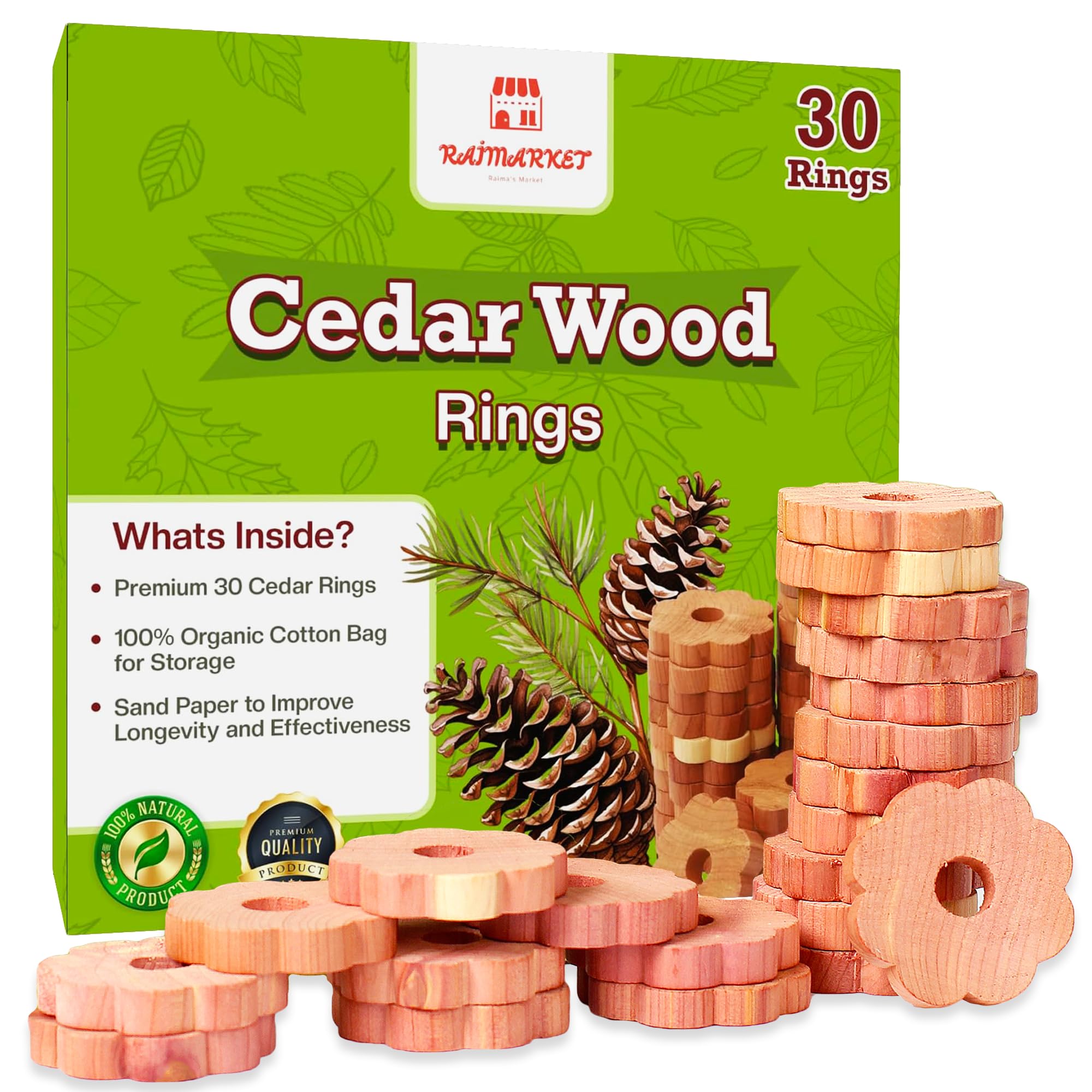 Raimarket Cedar Blocks for Clothes Storage - 30 Pack Cedar Chips Wood Flowers & Cedar for Closets, Wardrobe, Drawers & Shelves - Natural Aroma & Moisture Absorption