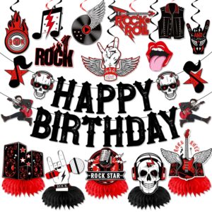 larrazabal rock and roll birthday party decorations music themed party decorations include happy birthday banner hanging swirls and honeycomb centerpiece rock and roll baby shower supplies