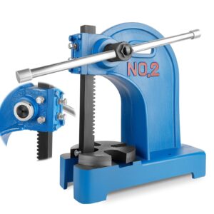 manual arbor press, 2 ton manual arbor press, 8.5" maximum height, 57 lbs weight cast iron heavy-duty manual desktop arbor press, precision hand press for stamping, bending, stretching, (blue)