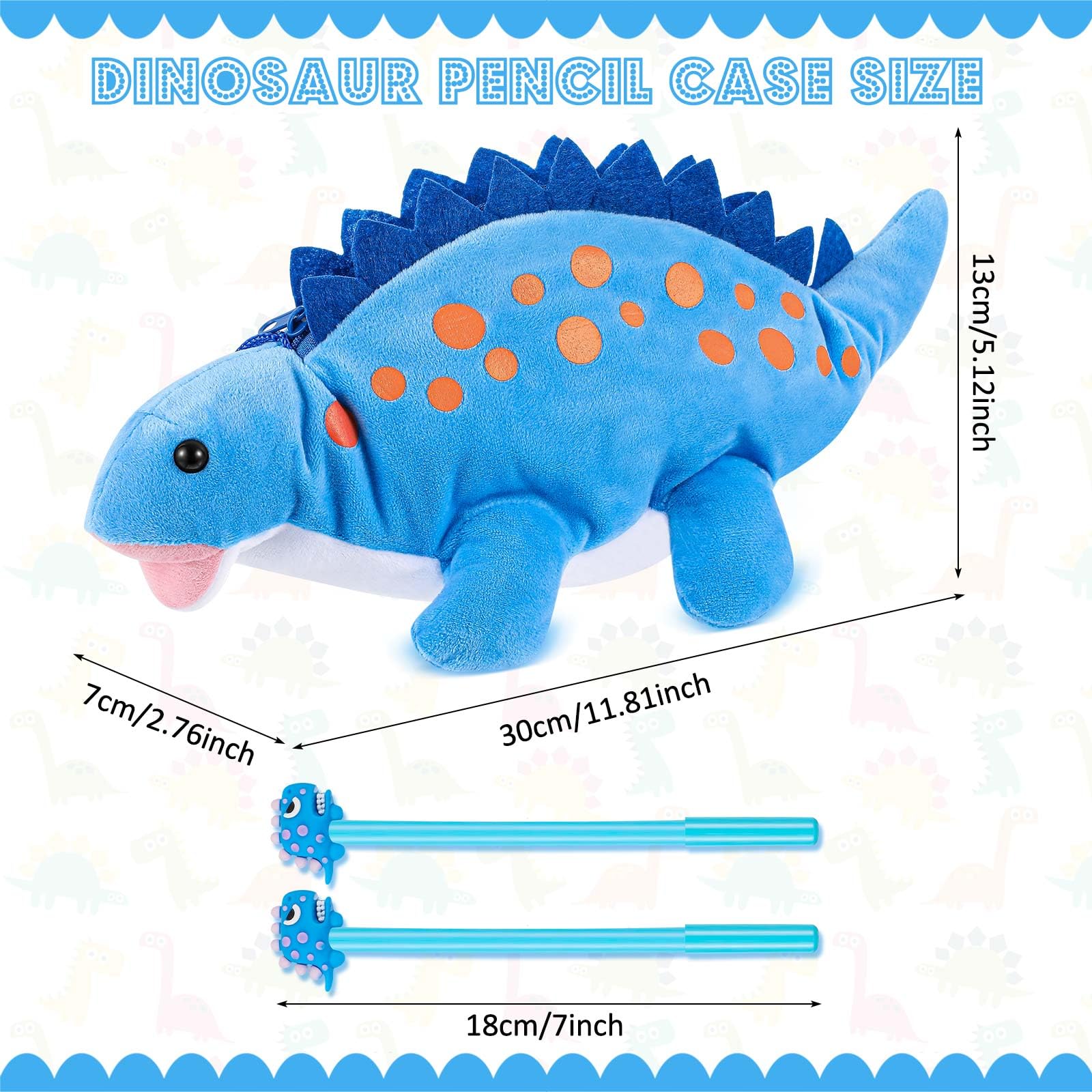 Chivertion Dinosaur Pencil Case for Kids 3D Plush Animal Dinosaur Pencil Pouch with 2 Pcs Dinosaur Design Fun Pencils Soft Stationery Storage Pen Bag for Girls and Boys Back to School Supplies(Blue)