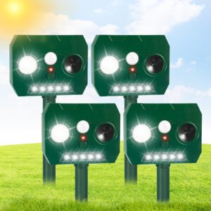 4pcs ultrasonic animal repellent cat repellent outdoor solar animal repellent with motion detection&led flash lights squirrel repellent to repel deer raccoon bird rabbit skunk repellent for yard (4)