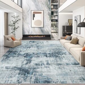 area rugs 8x10 living room rug: large modern abstract soft rug non-slip, washable low pile floor carpet for bedroom, kitchen, dining table home office (blue, 8'x10')