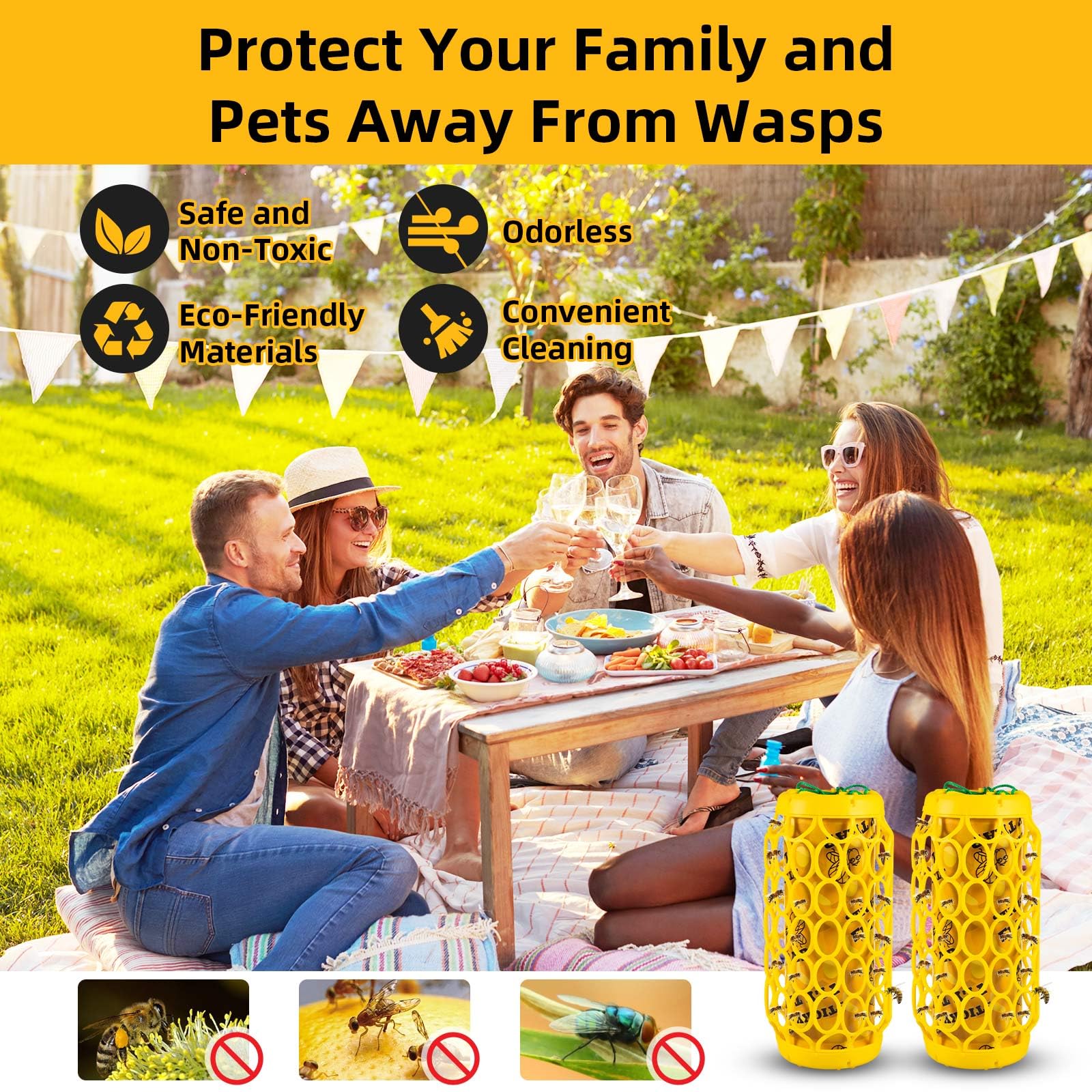 Jahy2Tech 2 Pcs Wasp Trap,Carpenter Bee Trap,Wasp Traps Outdoor Hanging,Yellow Jacket Trap Wasp Killer Insect Catcher, Reusable Wasp Deterrent Outdoor Sticky Bug Board Bee Traps Catcher Wasp Repellent