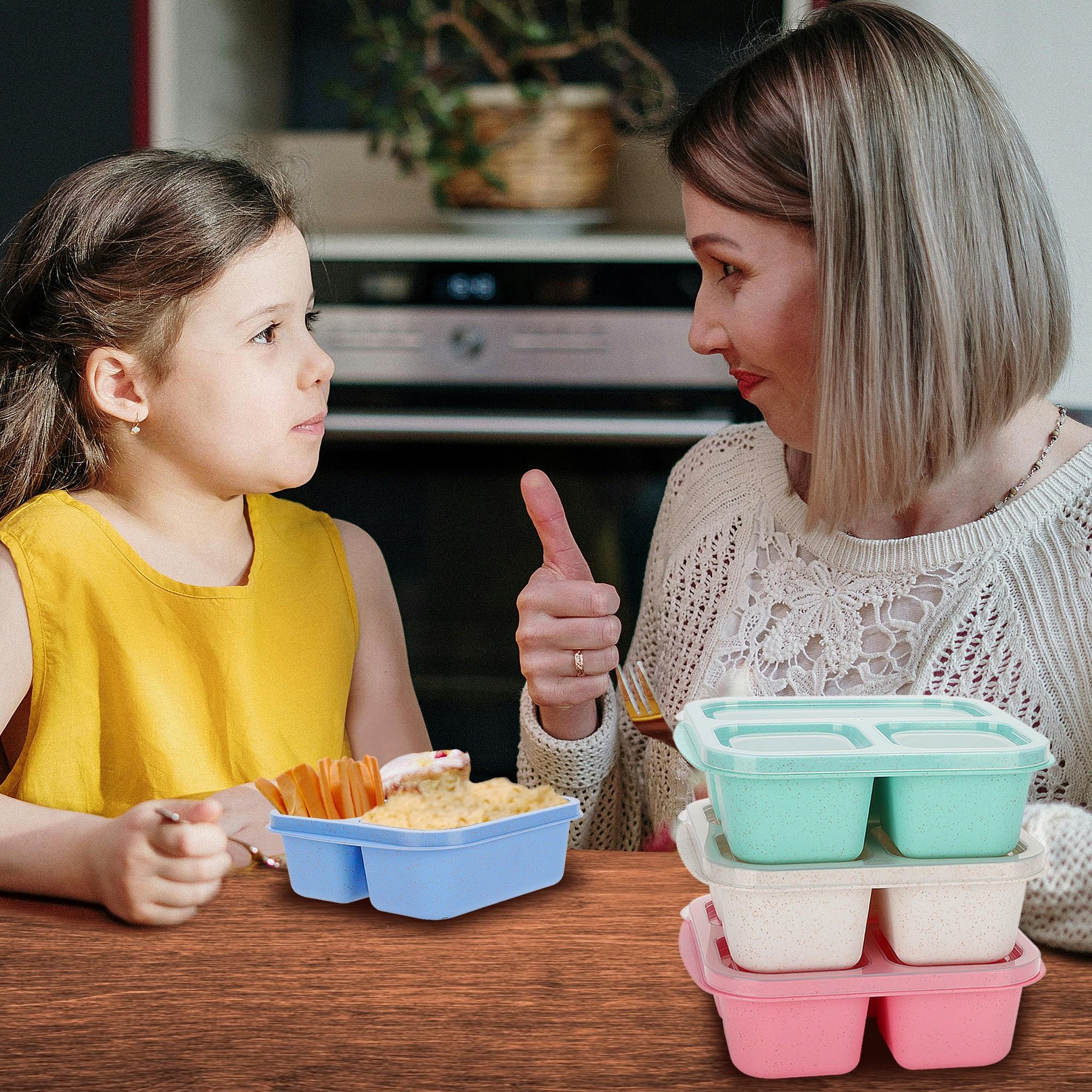 Bento Box for Kids (4 Pack) - Snack Containers - Bento Snack Boxes 3-Compartment Food Containers for School, Work and Travel, Meal Prep Containers Reusable, Lunchable Container for Kids and Adults