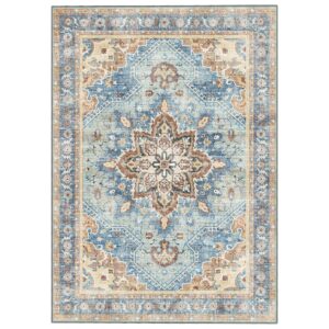 VOTOWN HOME Area Rug 6'x9' - Vintage Design Washable Living Room Rug with Non-Slip Rubber Backing, Non-Shedding, Faux Wool Vintage Boho Area Rug for Bedroom, Dining Room and Laundry Room