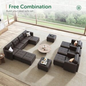 HONBAY Modular Sectional Couch with Storage, U Shaped Couch with Ottomans and Chaises Faux Leather 8-Seater Sectional Sofa for Living Room, Brown